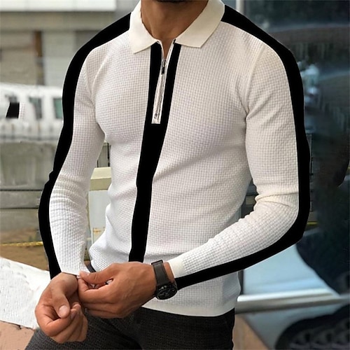 

Herre POLO T-skjorte Golf skjorte Gate Daglig Aftæpning Quarter Zip Langermet Mote Fritid Fargeblokk Glidelås Quarter Zip Vår sommer Normal Hvit Blå Beige POLO T-skjorte