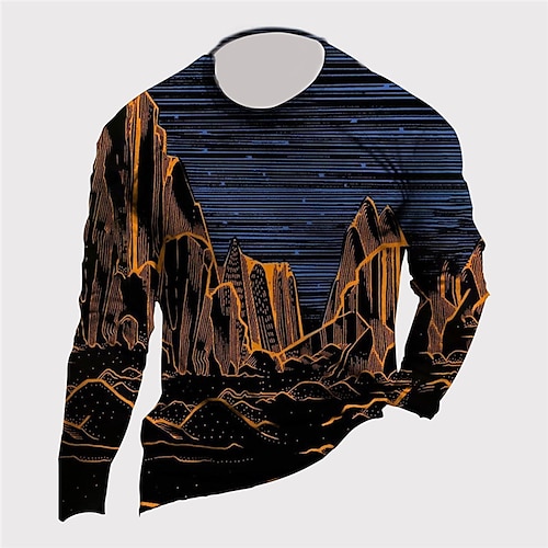 

Men's Unisex T shirt Tee Graphic Prints Mountain Crew Neck Blue Long Sleeve 3D Print Outdoor Street Print Tops Basic Sports Designer Casual