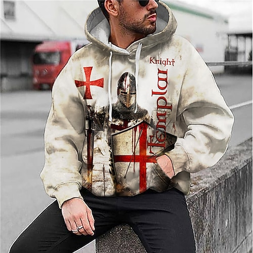 

Men's Unisex Pullover Hoodie Sweatshirt Khaki Hooded Knights Templar Graphic Prints Print Daily Sports 3D Print Streetwear Designer Casual Spring & Fall Clothing Apparel General Hoodies Sweatshirts