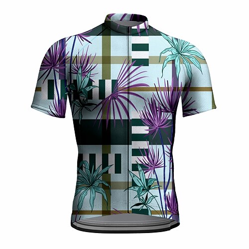 

21Grams Men's Cycling Jersey Short Sleeve Bike Top with 3 Rear Pockets Mountain Bike MTB Road Bike Cycling Breathable Quick Dry Moisture Wicking Reflective Strips Purple Floral Botanical Polyester