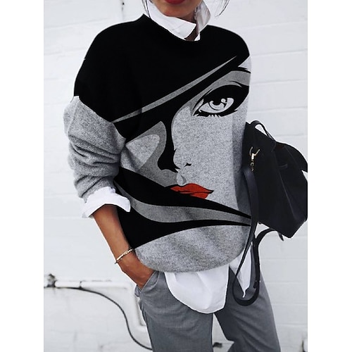 

Women's Sweatshirt Pullover Crew Neck Portrait Print Daily Weekend 3D Print Active Streetwear Hoodies Sweatshirts Gray Purple