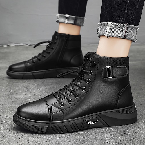 

Men's Boots Combat Boots Casual Daily PU Mid-Calf Boots Black Fall Winter