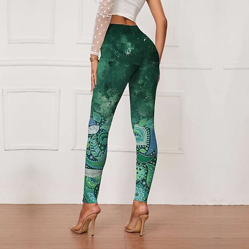 

Women's Tights Leggings Green Purple Pink Mid Waist Designer Hip-Hop Athleisure Leisure Sports Yoga Print Stretchy Ankle-Length Tummy Control Leaf S M L XL XXL / Skinny
