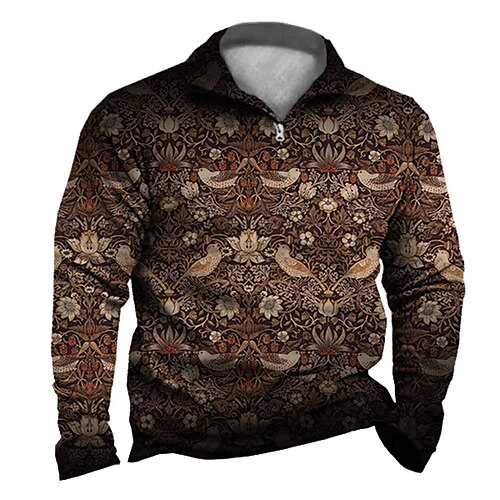 

Men's Unisex Zip Up Sweatshirt Pullover Quarter Zipper Sweatshirt Green Blue Brown Half Zip Graphic Prints Flower Zipper Print Daily Sports 3D Print Designer Casual Big and Tall Spring & Fall