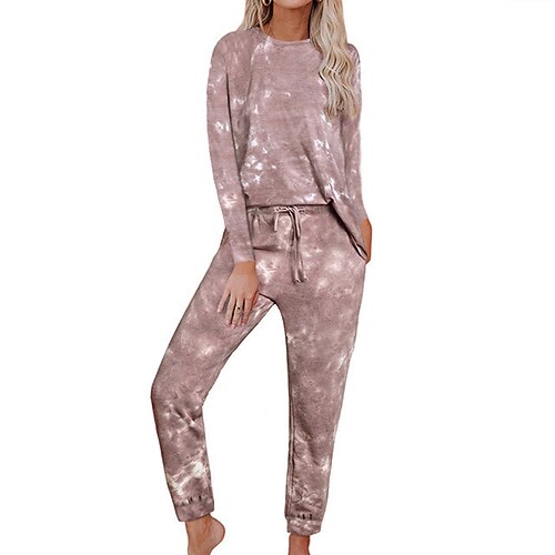 

Women's Loungewear Sets Nighty 2 Pieces Tie Dye Sport Comfort Home Daily Polyester Crew Neck Long Sleeve Pant Pocket Winter Fall Green Blue