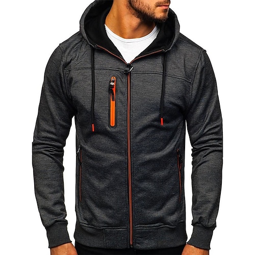 

Men's Full Zip Hoodie Jacket Hooded Solid Color Zipper Pocket Daily Holiday Going out non-printing Streetwear Casual Hoodies Sweatshirts Long Sleeve Black Dark Gray