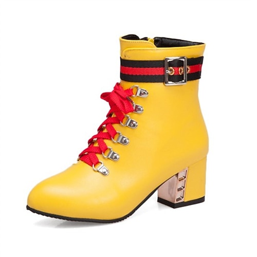 

Women's Boots Lace Up Boots Booties Ankle Boots Lace-up Chunky Heel Pointed Toe Sweet Daily PU Leather Zipper Fall Winter Solid Colored White Black Yellow