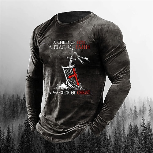 

Homme Unisexe T shirt Tee Croix templière Imprimés Photos Arme Col Ras du Cou Noir Bleu Jaune 3D effet Extérieur Plein Air manche longue Imprimer Vêtement Tenue basique Sportif Design Casual