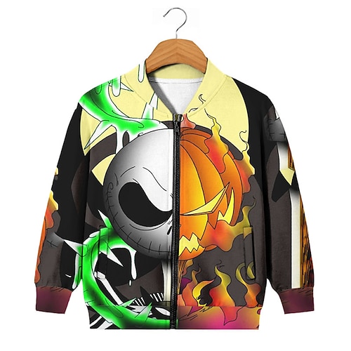 

Kids Girls' Ugly Christmas The Nightmare Before Christmas Coat Outerwear Skull Long Sleeve Zipper Coat Street Punk Streetwear Cool Yellow Winter Fall 3-12 Years