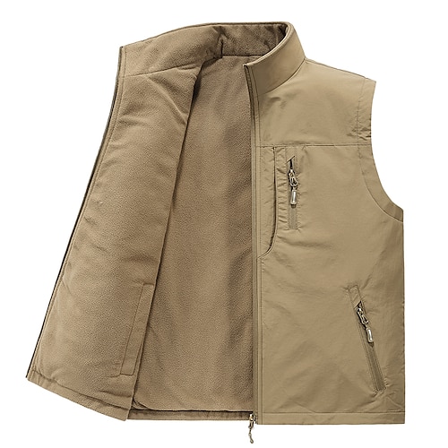 

Men's Fishing Vest Reversible Jacket Hiking Fleece Vest Top Outdoor Thermal Warm Windproof Breathable Quick Dry Winter Chinlon Army Green Khaki Dark Blue Hunting Ski / Snowboard Fishing / Lightweight