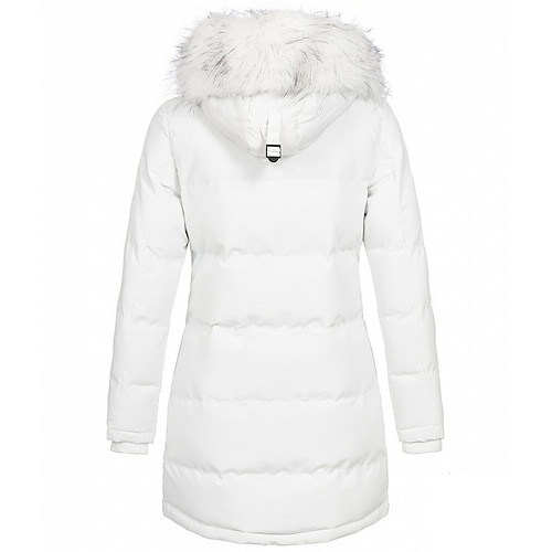 

Women's Plus Size Parka Fur Trim Pocket Plain Causal Vacation Long Sleeve Hoodie Long Fall Winter White Black Dark Blue L XL XXL 3XL 4XL