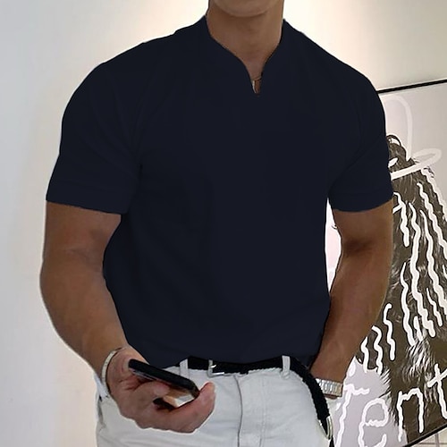  Herren T Shirt Kurzarm V Ausschnitt Sommer Einfach Sport Mode Leicht Klassicher Stil Urlaub Lässig Ferien Schwarz Weiß Rosa Top T-Shirt für Herren