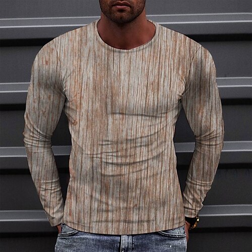 

Men's T shirt Tee Tee Graphic Round Neck Beige Long Sleeve 3D Print Casual Daily Print Tops Fashion Designer Comfortable Big and Tall