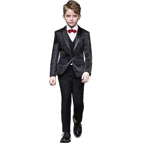 

Kids Boys Suit Vest Clothing Set 3 Pieces Long Sleeve Black Solid Color School Formal Gentle Preppy Style 3-13 Years