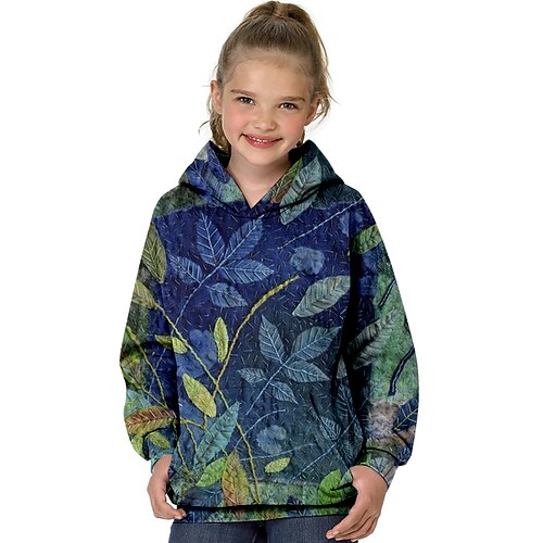

Kids Girls' Hoodie Leaf Outdoor 3D Print Long Sleeve Pocket Fashion 3-13 Years Winter Blue