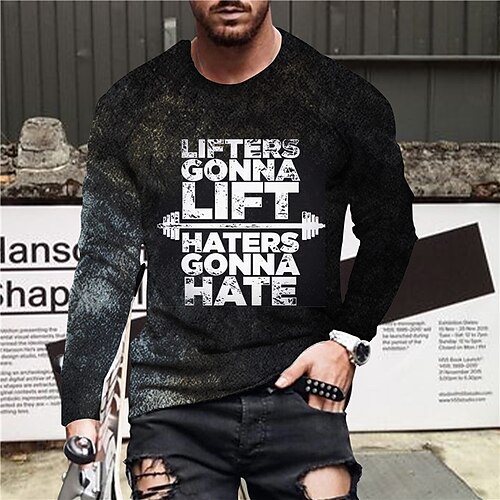 

Men's Unisex T shirt Tee 3D Print Graphic Prints Letter Crew Neck Street Daily Print Long Sleeve Tops Designer Basic Casual Big and Tall Black