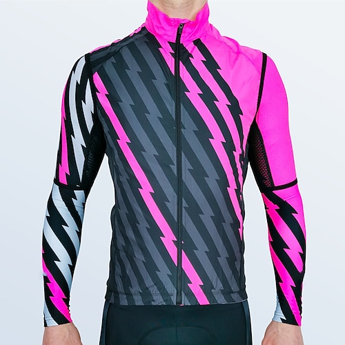 

21Grams Men's Cycling Jersey Long Sleeve Bike Top with 3 Rear Pockets Mountain Bike MTB Road Bike Cycling Breathable Quick Dry Moisture Wicking Reflective Strips Violet Stripes Polyester Spandex