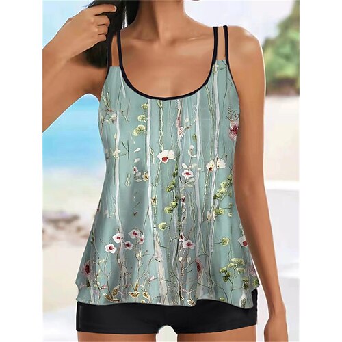 

Women's Swimwear Tankini 2 Piece Normal Swimsuit Printing Floral Green Camisole Strap Bathing Suits Sports Vacation Fashion / Sexy / Modern / New