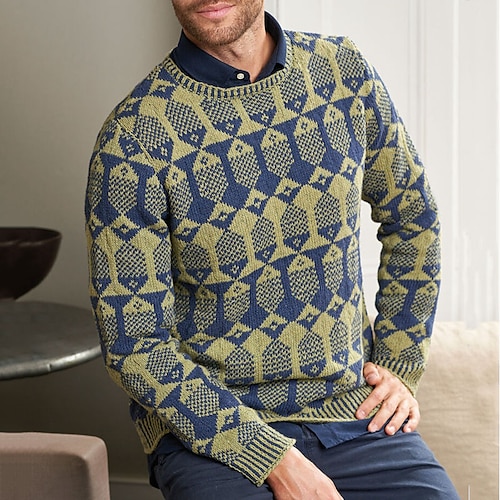 

Homme Pull Chandail Pull A côtes Tricoter Tricoté Géométrique Col Ras du Cou basique Casual du quotidien Vacances Vêtement Tenue Hiver Automne Jaune S M L