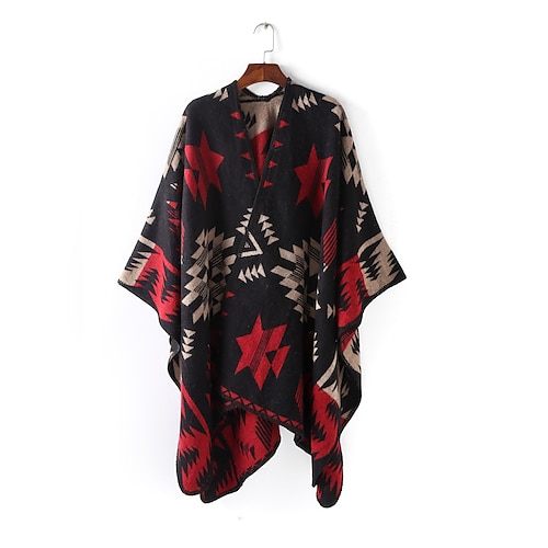 

Women's Shawl Wrap Poncho Ruana Cape Daily Holiday Tie Dye Cotton Polyester Casual Bohemia Warm 1 PC