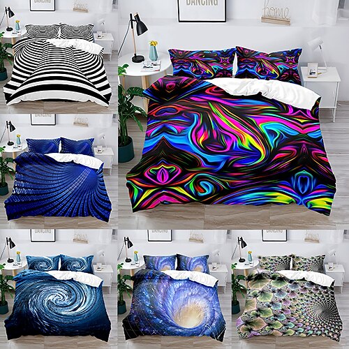 

3-Piece 3D Vortex Printed Duvet Cover Set Hotel Bedding Sets Comforter Cover Include 1 Duvet Cover, 2 Pillowcases for Double/Queen/King(1 Pillowcase for Twin/Single)