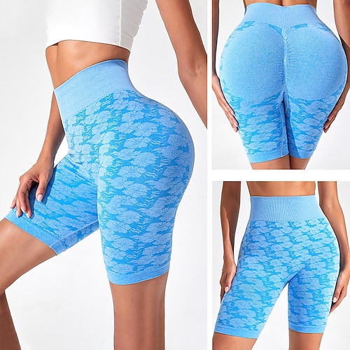 

Women's Yoga Shorts Ruched Butt Lifting Tummy Control Butt Lift Quick Dry High Waist Yoga Fitness Gym Workout Shorts Bottoms Graphic Blue Sports Activewear Stretchy Skinny / Athletic / Athleisure