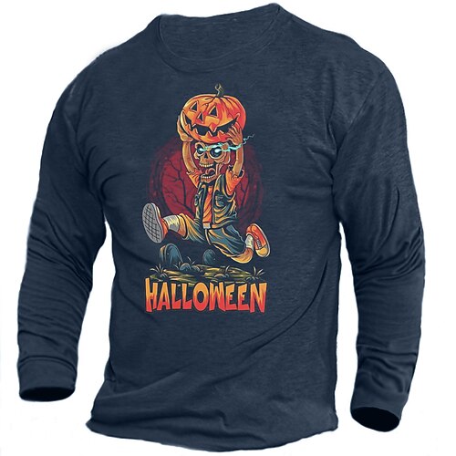 

Men's Unisex T shirt Tee Skull Letter Pumpkin V Neck Green Navy Blue Gray Black Print Outdoor Street Long Sleeve Print Clothing Apparel Sports Designer Simple Casual
