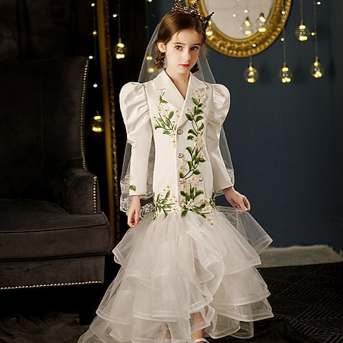 

Kids Little Girls' Dress Plants A Line Dress Daily Print White Above Knee Long Sleeve Princess Sweet Dresses Summer Regular Fit 1pcs 3-12 Years