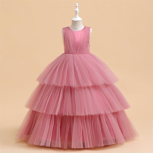 

Kids Little Girls' Dress Solid Colored Tulle Dress Party Daily Mesh Green Pink Wine Maxi Sleeveless Cute Princess Dresses Spring Summer Slim 4-13 Years