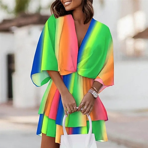 

Women's Casual Dress A Line Dress Short Mini Dress Green Pink Half Sleeve Floral Color Block Print Fall Spring V Neck Casual Modern Mature Batwing Sleeve 2022 S M L XL XXL