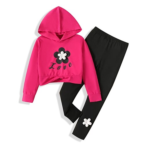 

Kids Girls' Hoodie Pants HoodieSet Clothing Set 2 Pieces Long Sleeve Fuchsia Floral Print Street Vacation Outdoor Fashion Daily Cute Sweet 3-12 Years