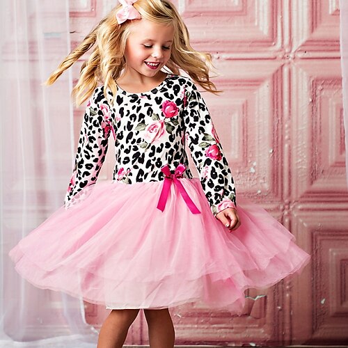 

Kids Girls' Dress Graphic A Line Dress Knee-length Dress Daily Print Cotton Long Sleeve Princess Dress 2-6 Years Fall Pink