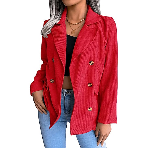 

Women's Blazer Breathable Comfortable Daily Wear Vacation Going out Pocket Single Breasted Turndown Vintage Casual Street Style Solid Color Regular Fit Outerwear Long Sleeve Winter Fall Blue Khaki Red