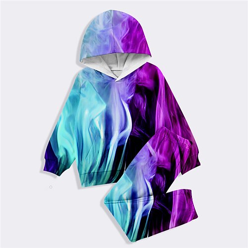 

Kids Boys Hoodie Pants HoodieSet Clothing Set 2 Pieces Long Sleeve Green Purple Rainbow Smoke Print Street Sports Vacation Fashion Comfort Cool Daily 3-12 Years