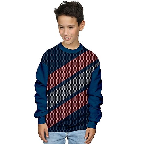 

Kids Boys Sweatshirt Geometric Outdoor 3D Print Long Sleeve Pocket Active 3-13 Years Winter Blue