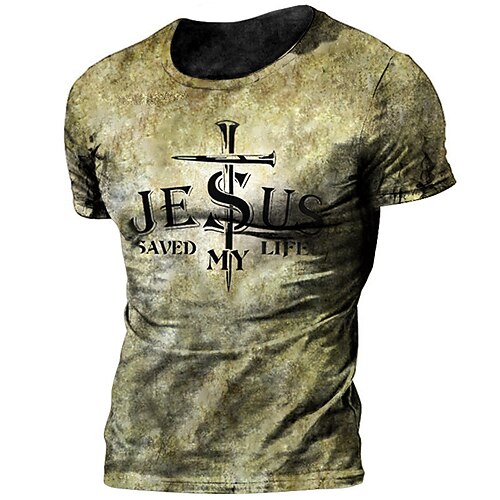 

Men's Unisex T shirt Tee Letter Graphic Prints Crew Neck Green Blue Gray Brown Short Sleeve 3D Print Outdoor Street Print Tops Vintage Sports Casual Big and Tall / Summer / Summer