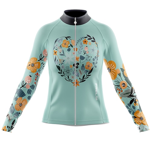

21Grams Women's Cycling Jersey Long Sleeve Bike Top with 3 Rear Pockets Mountain Bike MTB Road Bike Cycling Breathable Quick Dry Moisture Wicking Green Heart Floral Botanical Spandex Polyester Sports