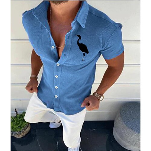 

Men's Shirt Solid Color Flamingo Turndown Standing Collar Blue Khaki White Black Outdoor Street Half Sleeve Button-Down Print Clothing Apparel Fashion Designer Casual Breathable / Summer / Spring