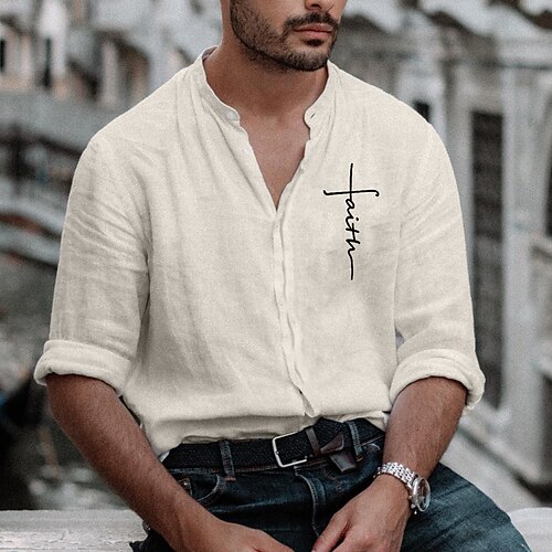 

Men's Shirt Graphic Letter V Neck White Hot Stamping Outdoor Street Long Sleeve Button-Down Print Clothing Apparel Fashion Designer Casual Big and Tall / Summer / Spring / Summer