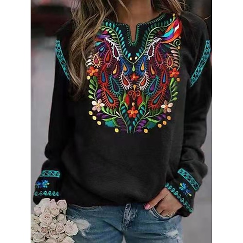 

Women's Sweatshirt Pullover Active Boho Print Black Paisley Daily Round Neck Long Sleeve S M L XL XXL / 3D Print