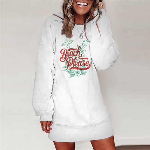 

Women's Shift Dress Short Mini Dress White Long Sleeve Letter Print Fall Winter Round Neck Casual 2022 S M L XL XXL 3XL
