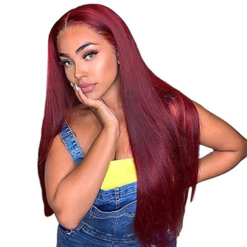 

Synthetic Lace Wig Straight Style 24 inch Burgundy Middle Part 133Closure Wig Female Wig 22 inches 24 inches 26 inches / Daily Wear / Party / Evening