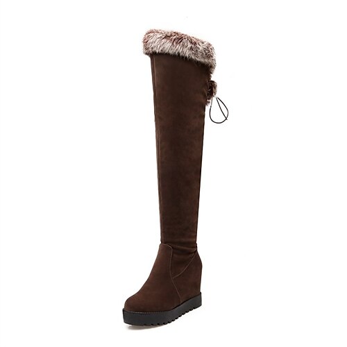 

Femme Bottes du quotidien Cuissardes Hiver Talon Plat Bout rond Minimalisme Cuir Nubuck Lacet Couleur Pleine Noir Café