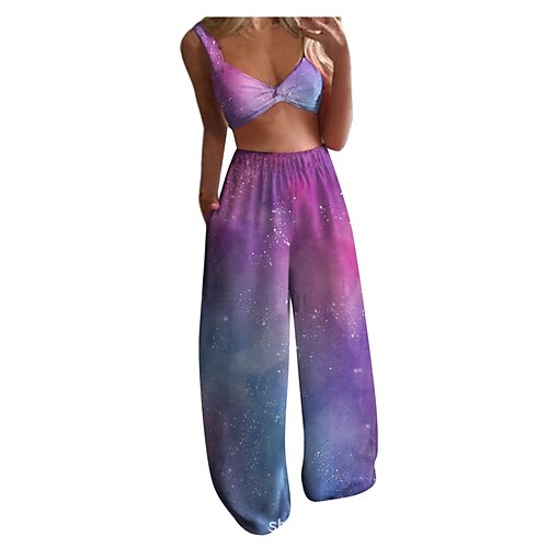 

Women's Pajamas Sets Pjs 2 Pieces Gradient Flower Fashion Comfort Home Daily Polyester Straps Sleeveless Backless Spring Summer Purple Pink