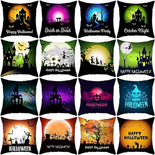 

Halloween Cushion Cover 1PC Soft Decorative Square Throw Pillow Cover Pillowcase for Bedroom Livingroom Pumpkin Bat Cat Ghost Skull