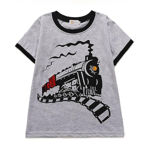 

european and american children's t-shirt ins summer new boy's t-shirt cotton short-sleeved round neck children's t-shirt cartoon train t-shirt