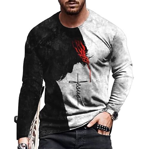 

Men's Unisex T shirt Tee 3D Print Color Block Graphic Prints Crew Neck Street Daily Print Long Sleeve Tops Basic Casual Big and Tall Sports Black