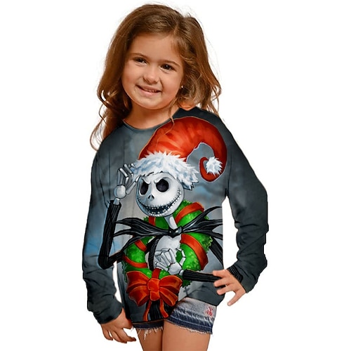 

The Nightmare Before Christmas Kids Girls' Christmas T shirt Skull Outdoor 3D Print Long Sleeve Active 3-12 Years Winter Green Purple Yellow