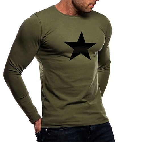 

Men's T shirt Tee Graphic Star Crew Neck Army Green Print Street Sports Long Sleeve Print Clothing Apparel Fashion Designer Casual Comfortable