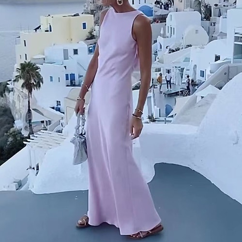 

Women's Sheath Dress Party Dress Maxi long Dress Pink Sleeveless Pure Color Backless Spring Summer Crew Neck Party Stylish Elegant Party 2022 S M L XL